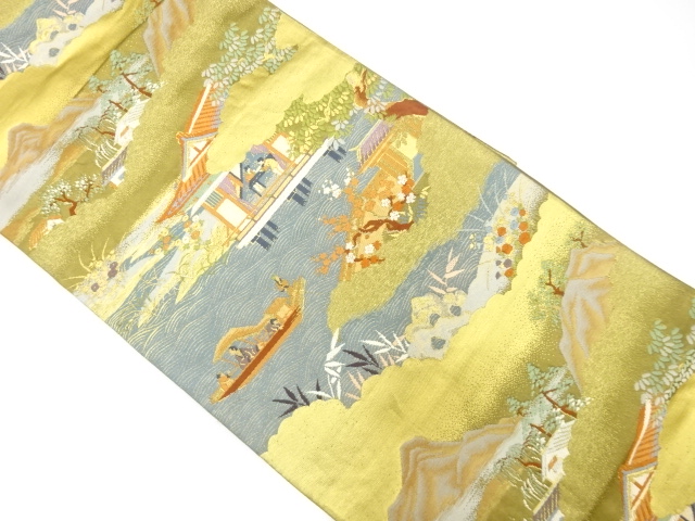 時代人物に屋敷風景模様織出し袋帯